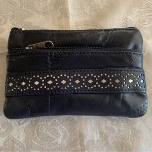 Black Leather Patchwork Coin Purse